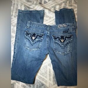 Y2K Miss Me Women's Blue Embroidered Back-Pocket Jeans